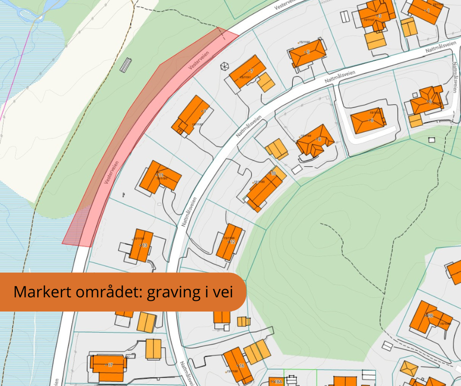 Markert område - graving i vei - Klikk for stort bilde